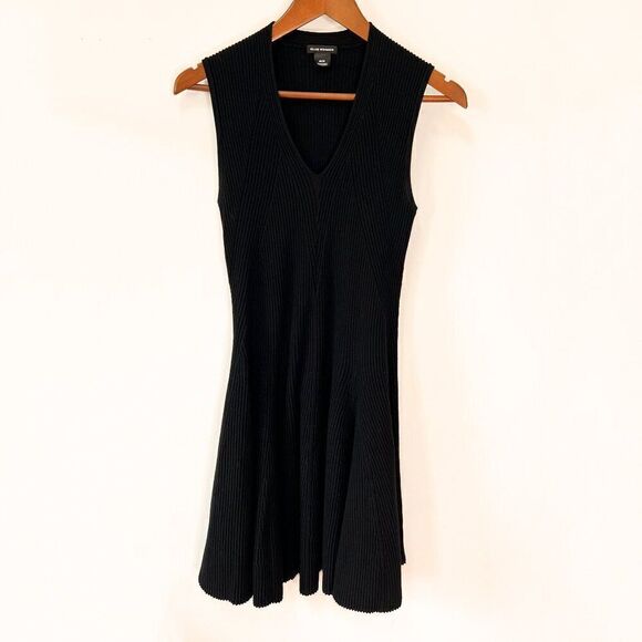 Club Monaco Black V-Neck Sleeveless Rib Knit Dress - Picture 2 of 8